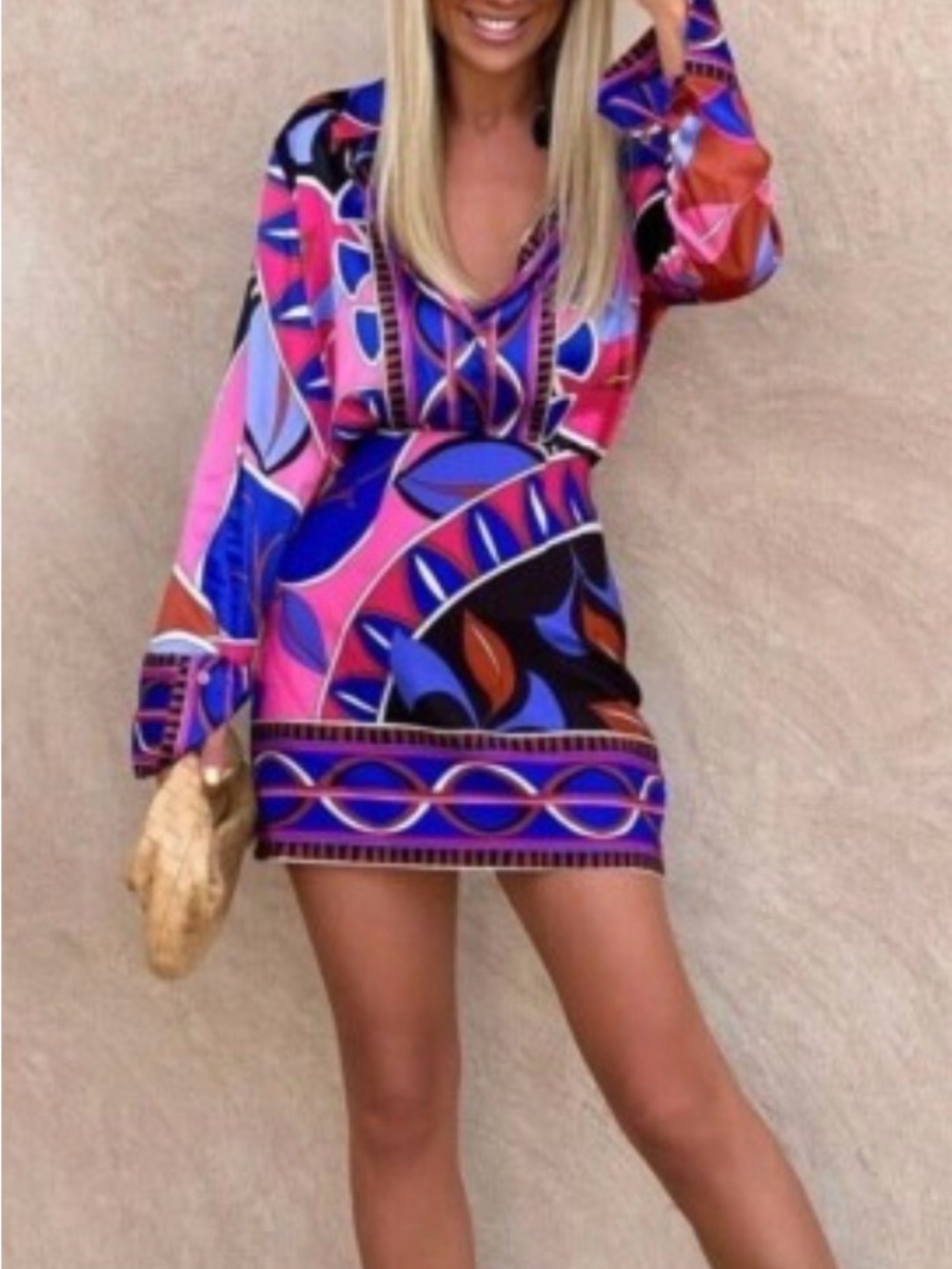 Zara Colorblock Pink, Blue & Black Geometric Button-Down Shirt - Picture 7 of 7